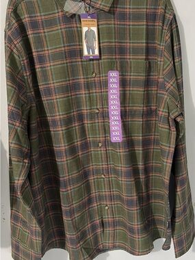 Eddie Bauer Olive and Navy Plaid Button-Down Shirt